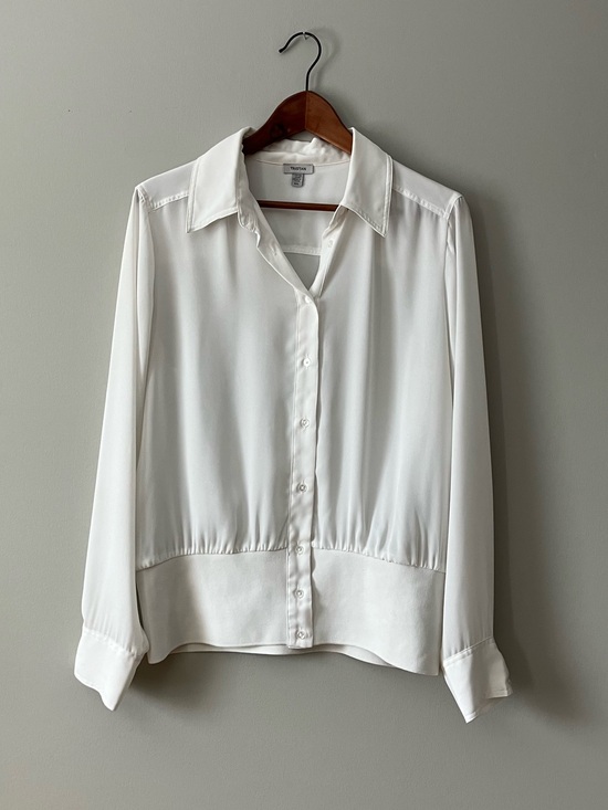Tristan Tops - Tristan White Button-Front Collared Blouse